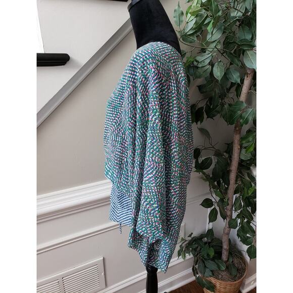 CAbi Tunic Top Womens Medium Multi Printed Arts Sheer Kimono Sleeve Tie Waisted - Picture 11 of 12